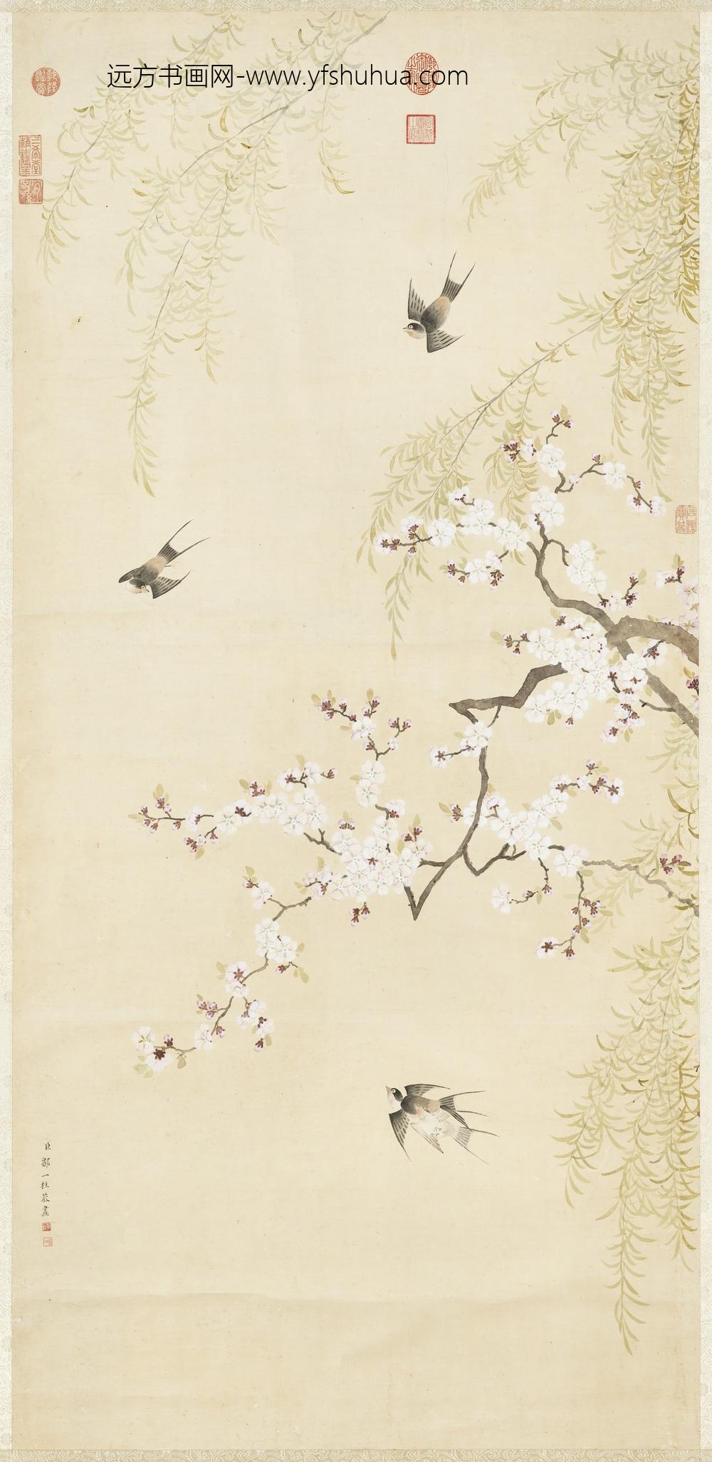 清邹一桂杏花燕子轴