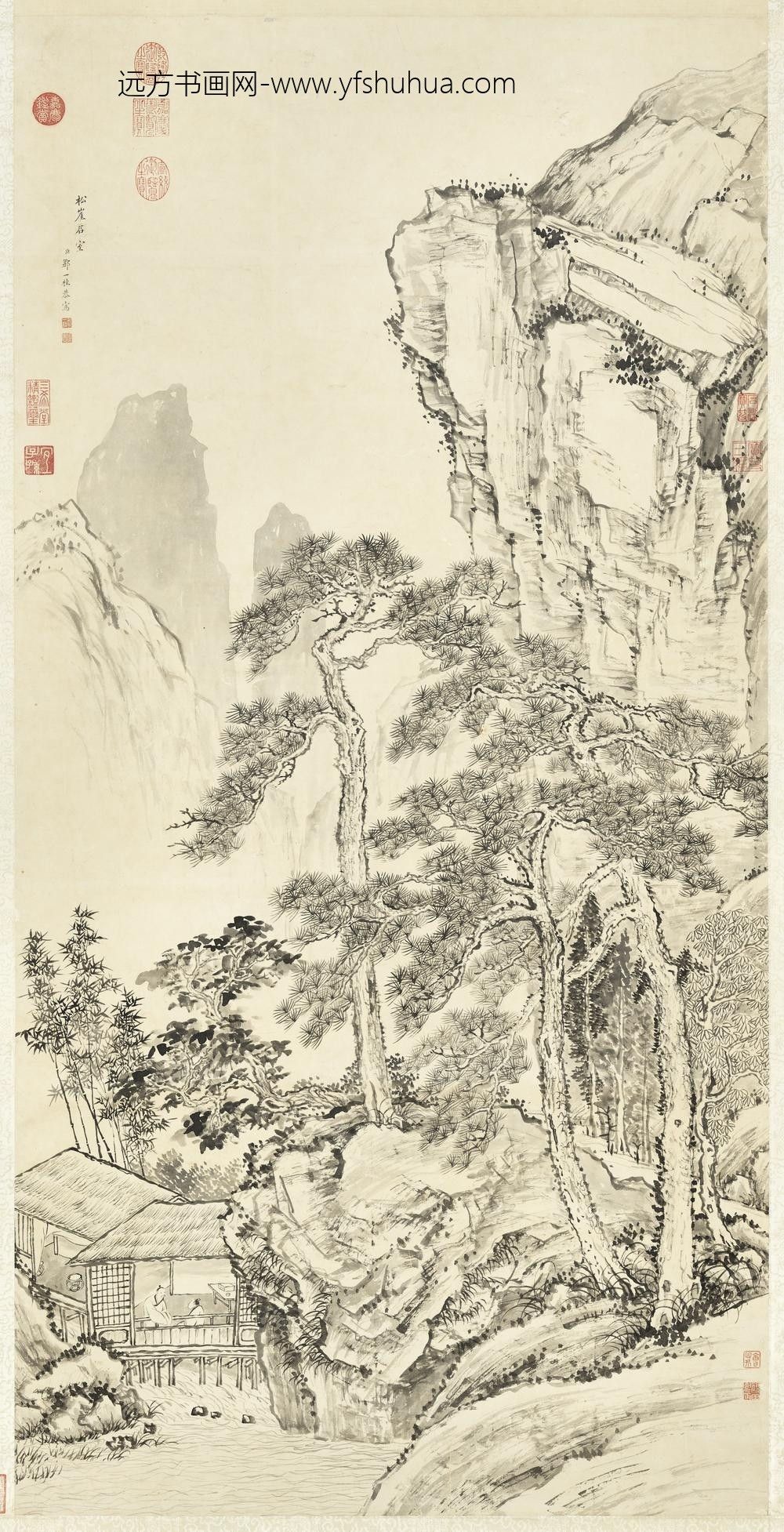清邹一桂松岩石室图轴