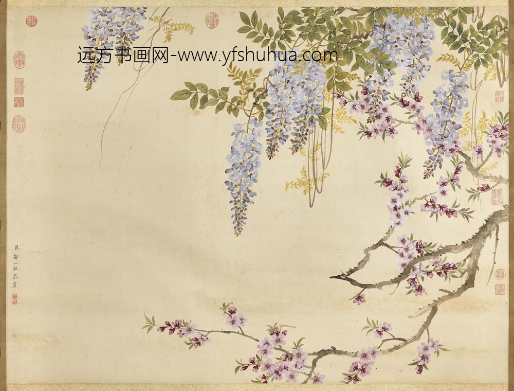 清邹一桂桃花紫藤轴