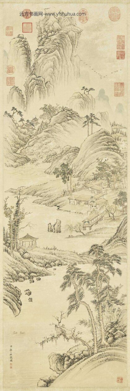 清邹一桂溪村秋色轴.jpg