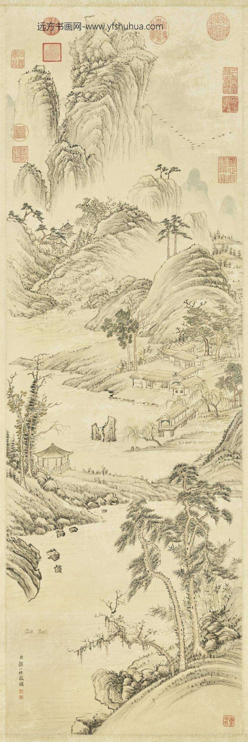 清邹一桂溪村秋色轴