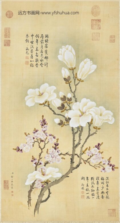 清邹一桂玉兰红杏轴.jpg