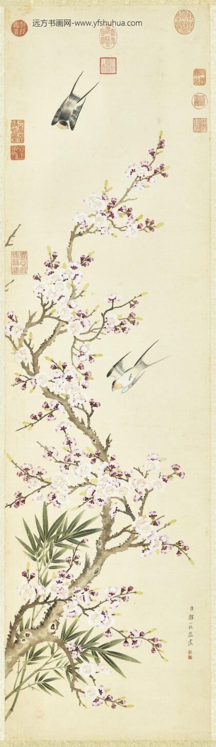 清邹一桂画杏花双燕轴.jpg