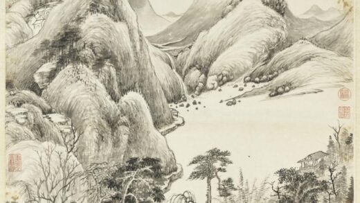 清邹一桂画溪山村落轴.jpg
