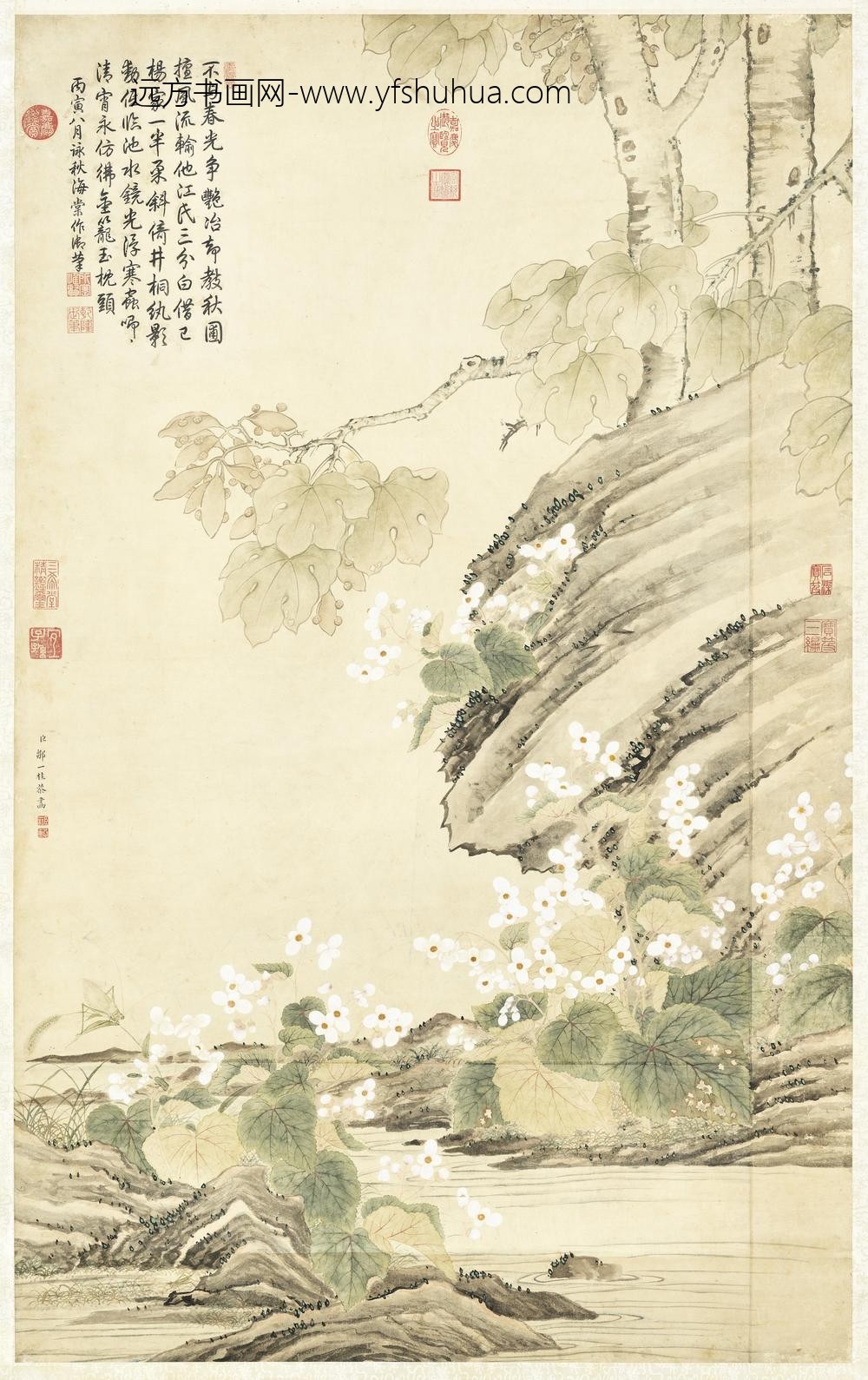 清邹一桂画秋海棠清高宗御题轴