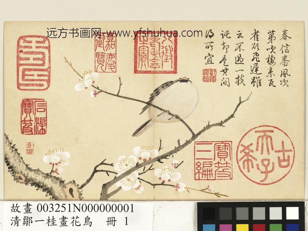 清邹一桂画花鸟册梅花麻雀