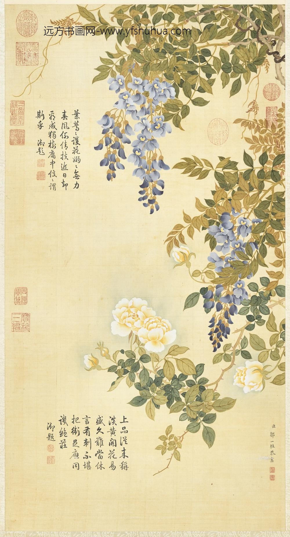 清邹一桂画蔷薇朱藤轴