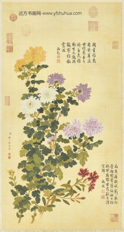 清邹一桂画霜菊秋罗轴.jpg