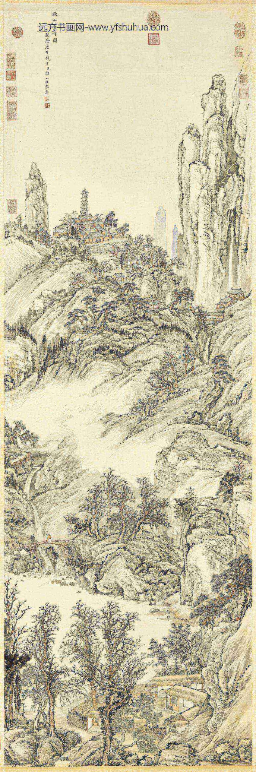 清邹一桂秋山萧寺轴