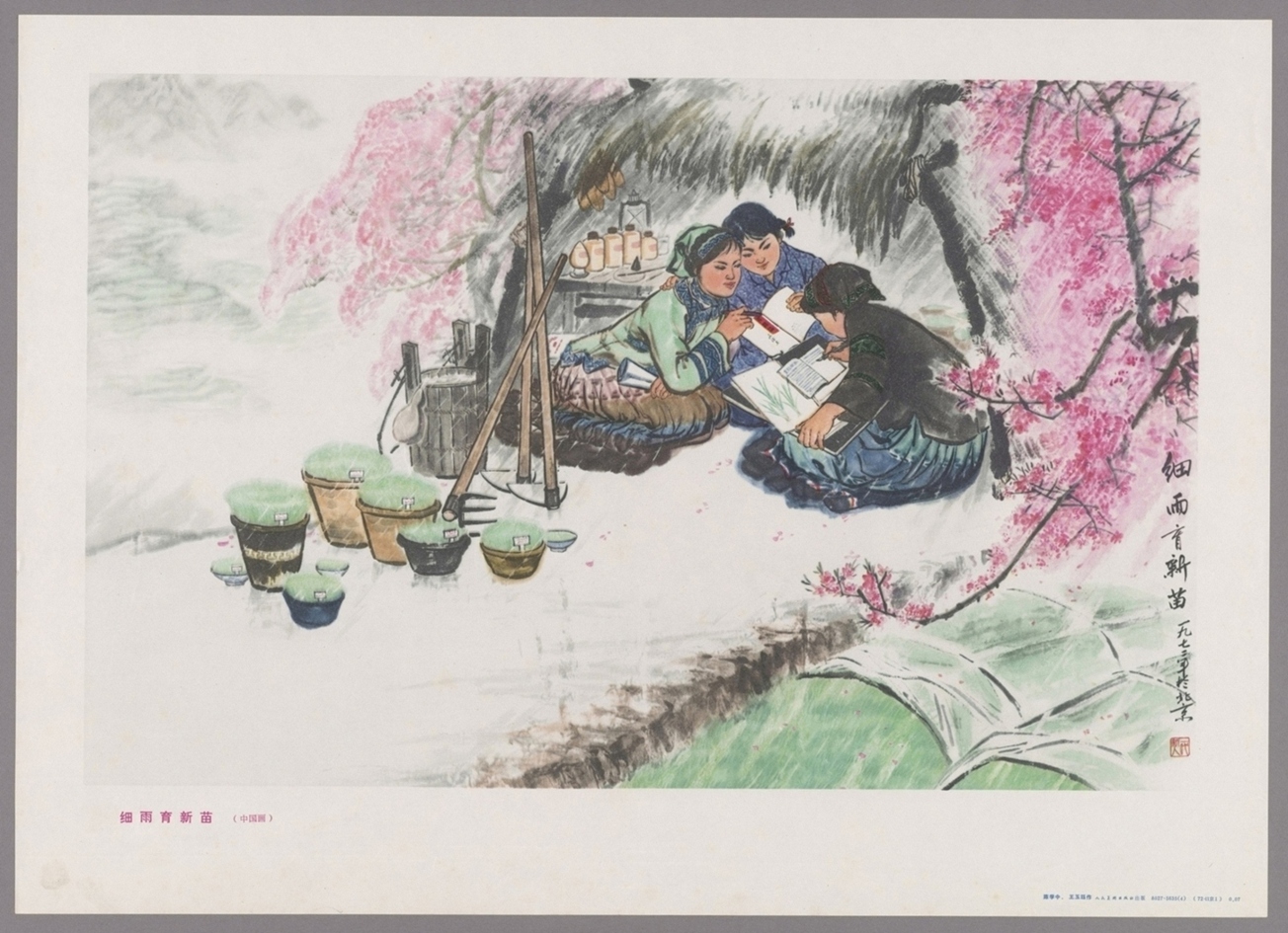 细雨育新苗中国画
