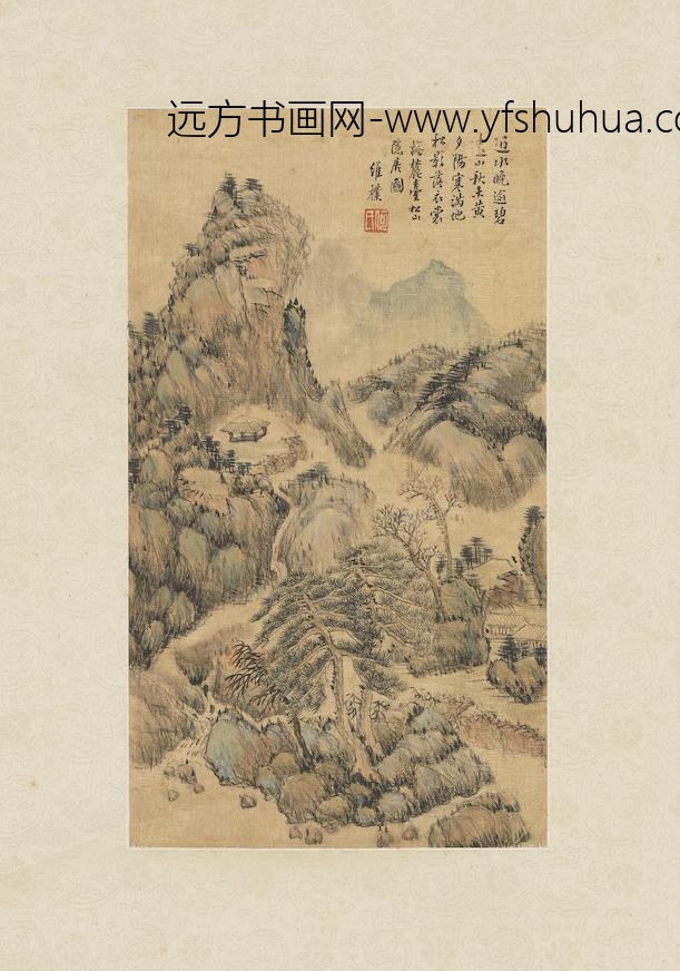 山水二屏图轴橅麓台松山隐居图