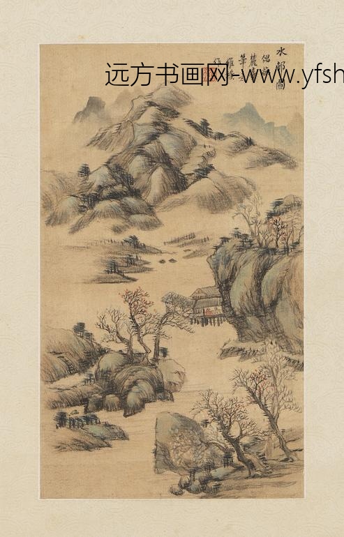 山水二屏图轴水邨图