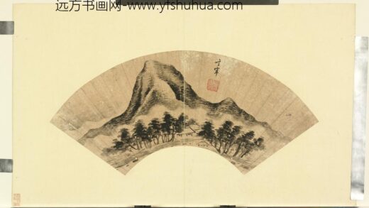 明人扇头画册明董其昌摹米家山.jpg