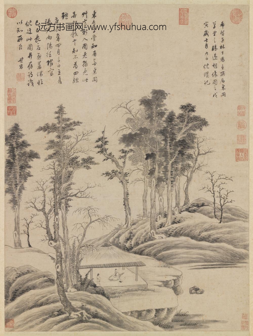 明董其昌临倪瓒东冈草堂图轴