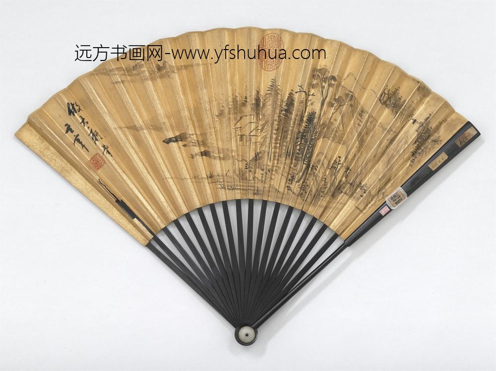 明董其昌画仿大痴富春图并自书五言律诗成扇