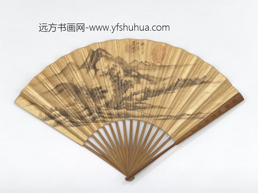 明董其昌画仿巨然山水并自书七言律诗成扇