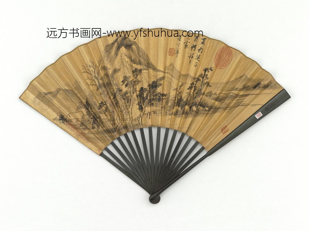 明董其昌画平林远岫成扇