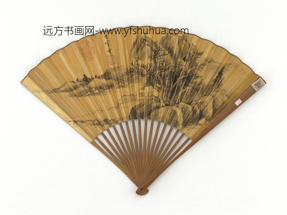 明董其昌画枯林茆屋成扇