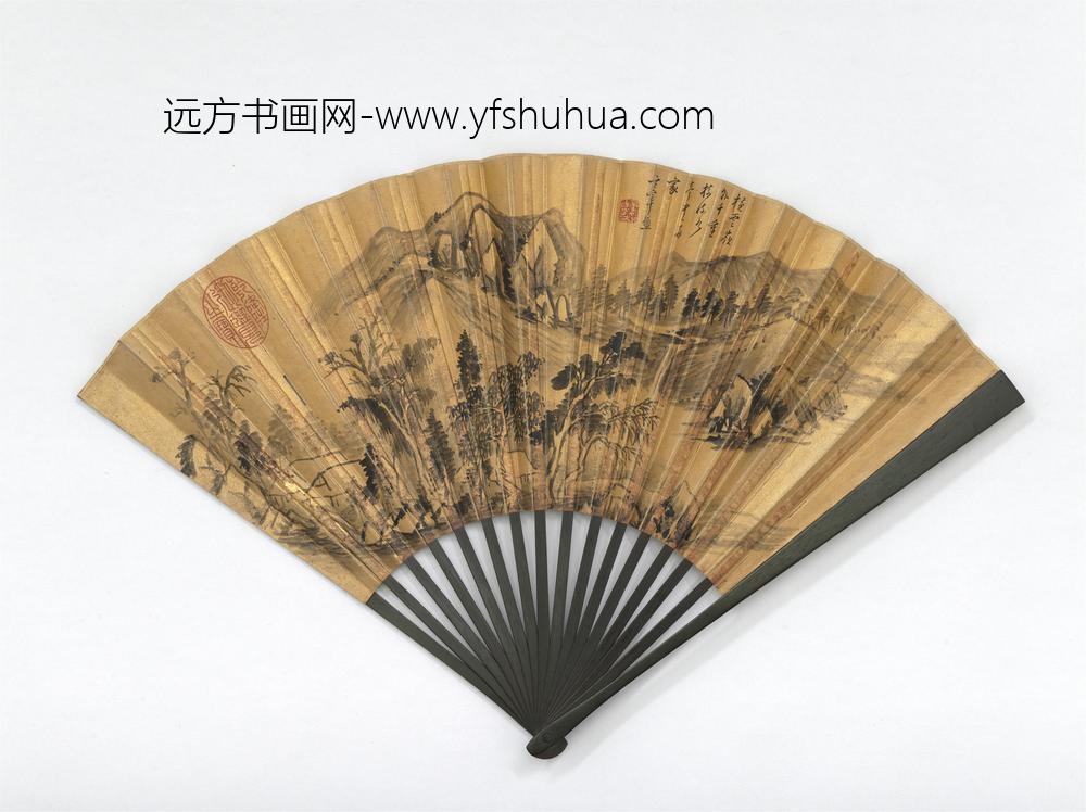 明董其昌画横林流水并自书五言律诗成扇