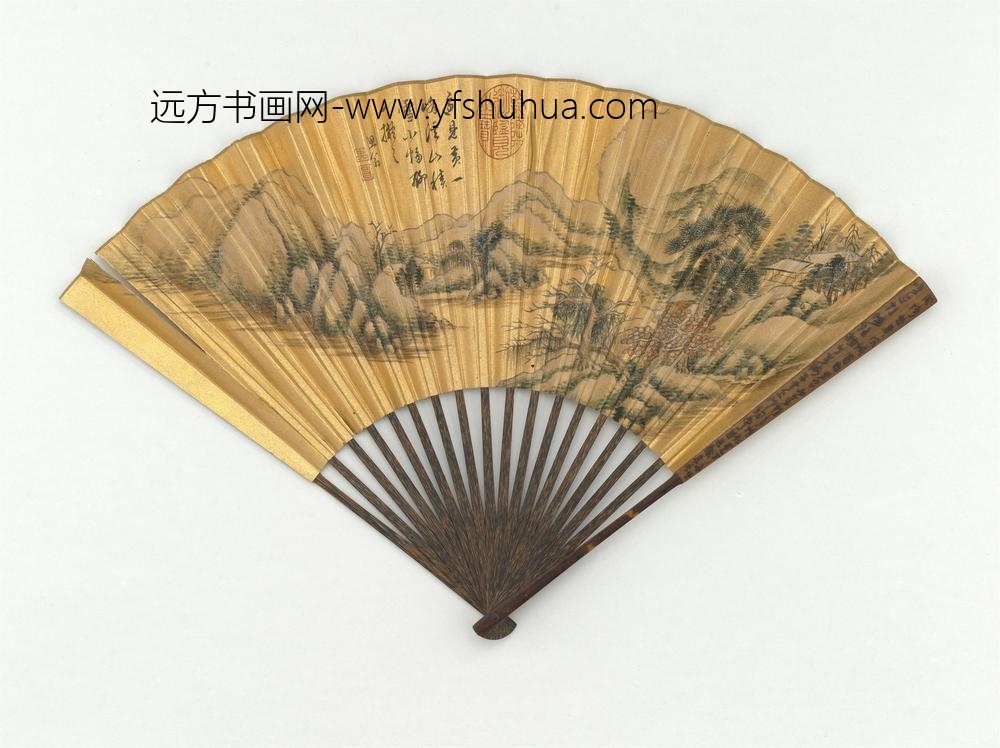 明董其昌画溪山积雪成扇