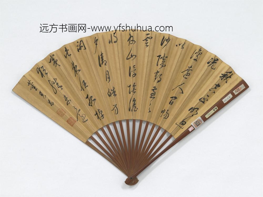 明董其昌画溪桥烟树并自书五言律诗成扇