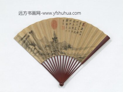 明董其昌画烟树云山并自书五言律诗成扇 1.jpg