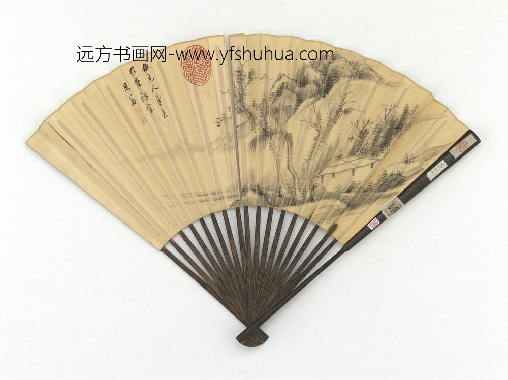 明董其昌画疏林亭子成扇