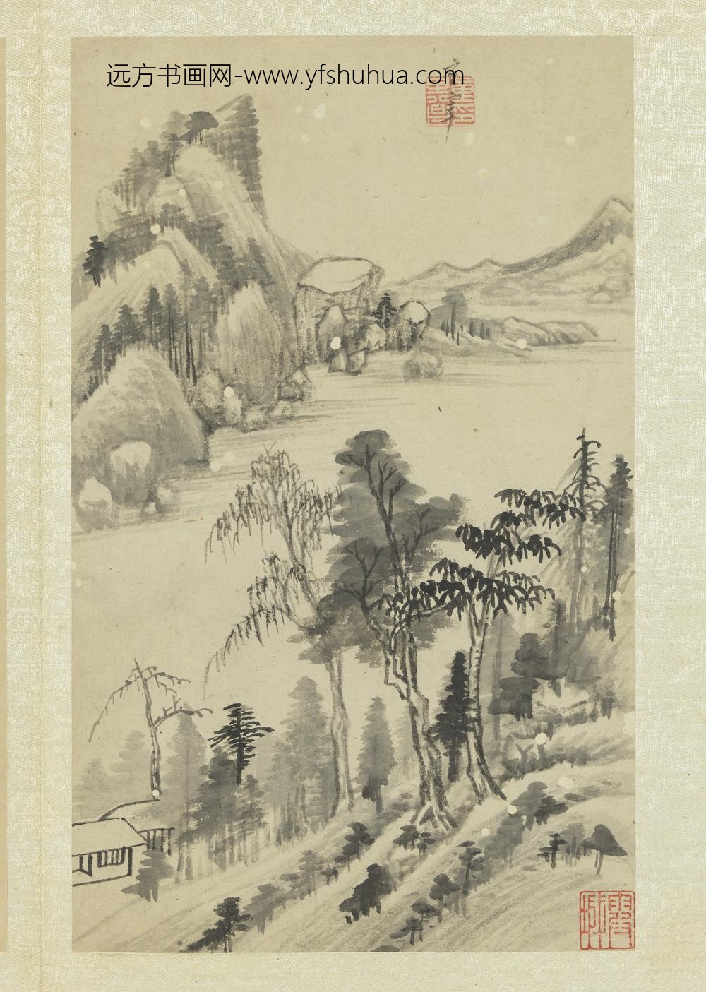 明董其昌画舟行十景册河岸村居