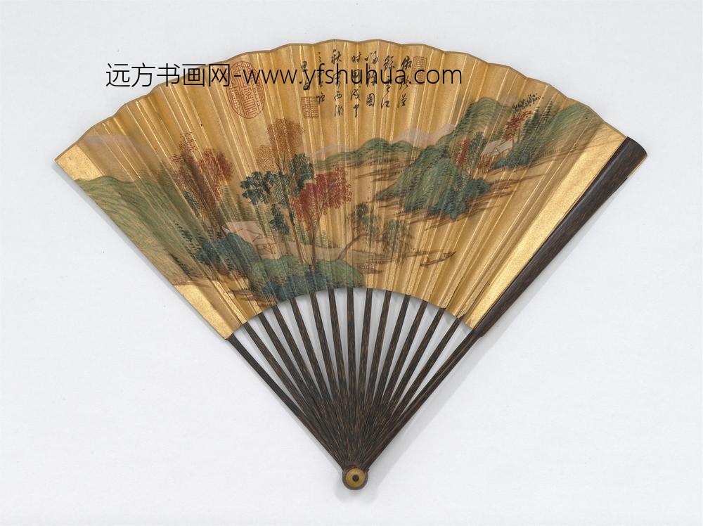 明董其昌画雪江归棹并自书七言绝句成扇