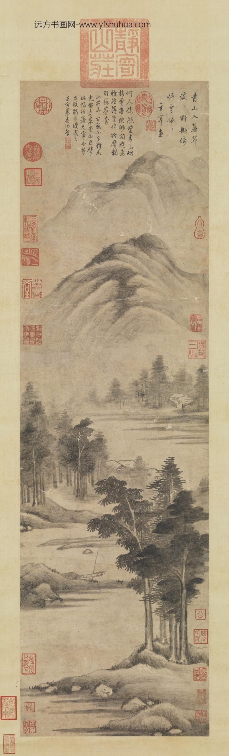 明董其昌青山倚艇图轴