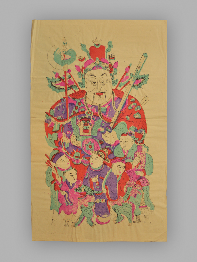 江苏南京木版年画_斧钺鞭锏五子门神