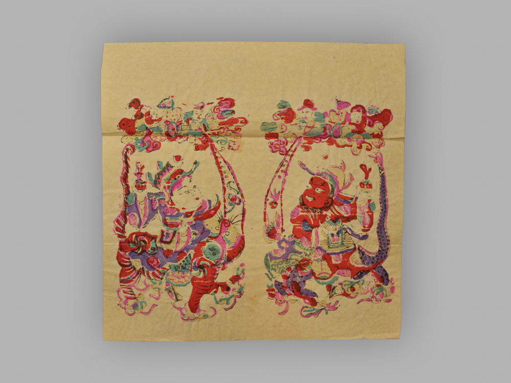 江苏南京木版年画_龙虎戏珠