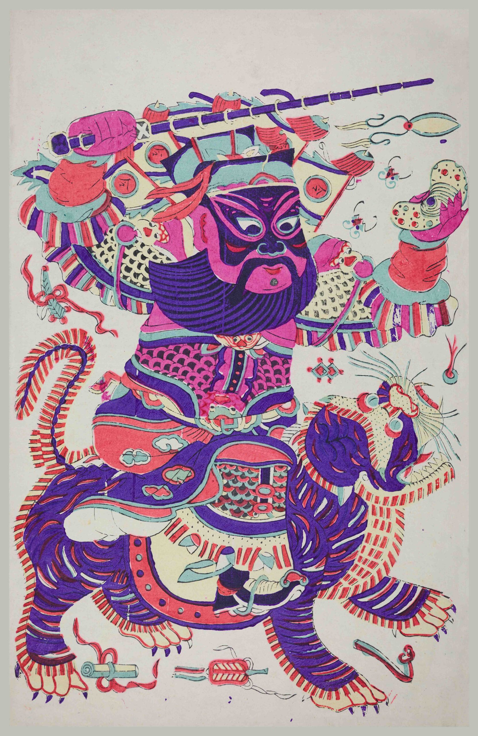 江苏苏州桃花坞木版年画_赵公明_燃灯道人