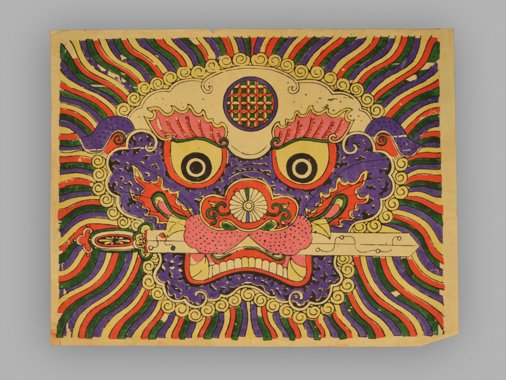 福建泉州木版年画_狮头衔剑
