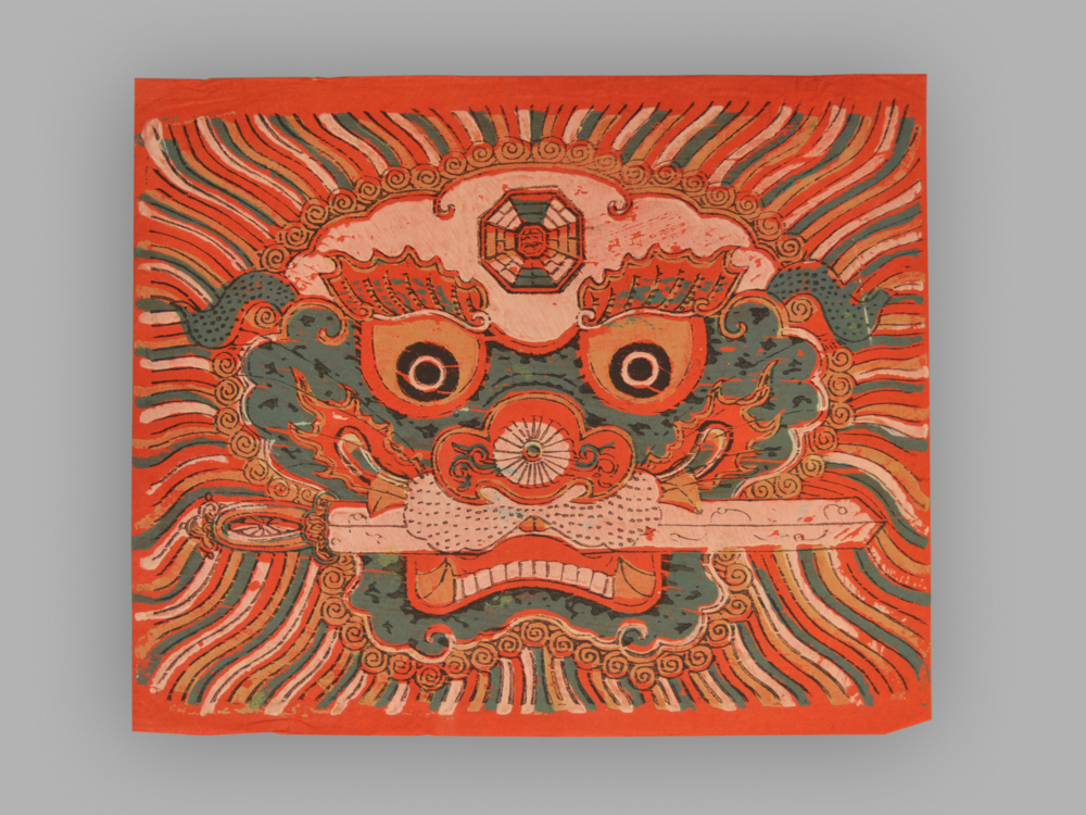 福建漳州木版年画_狮头衔剑