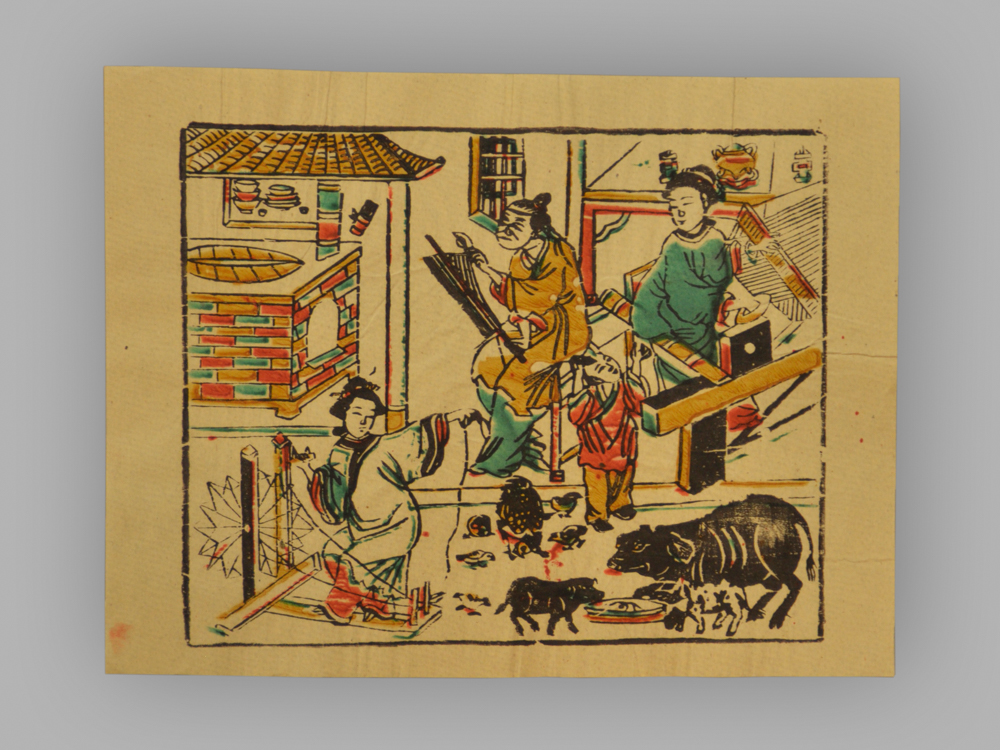 福建漳州木版年画_纺织图