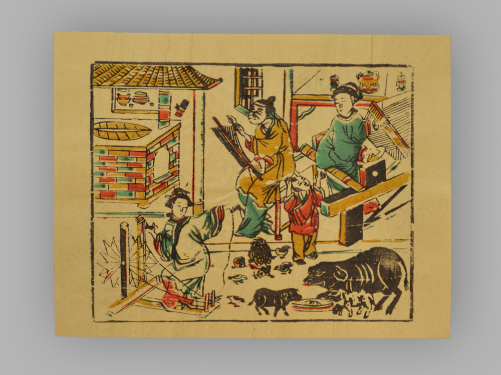 福建漳州木版年画_纺织图