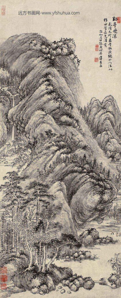 112 清张庚溪亭飞瀑图.jpg