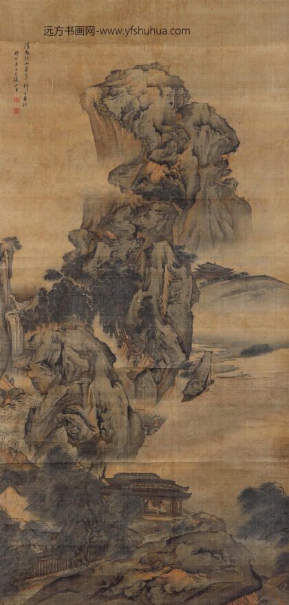 114 清袁江仿马远山水图轴.jpg