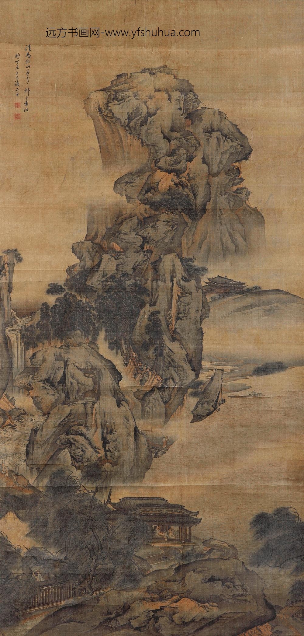 _清袁江仿马远山水图轴