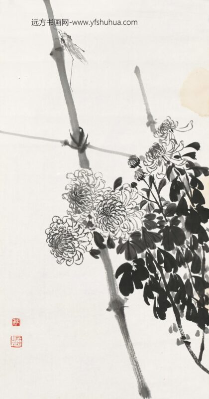 118 陈树人墨菊络纬轴.jpg