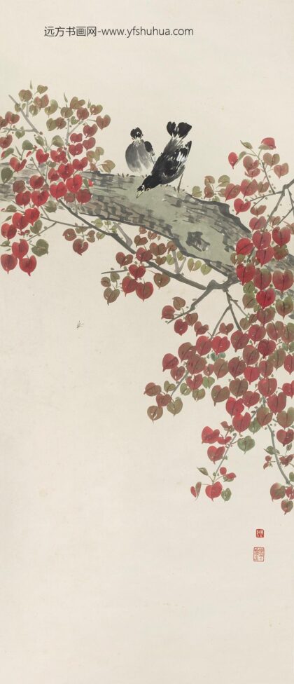 140 陈树人红叶八哥轴.jpg