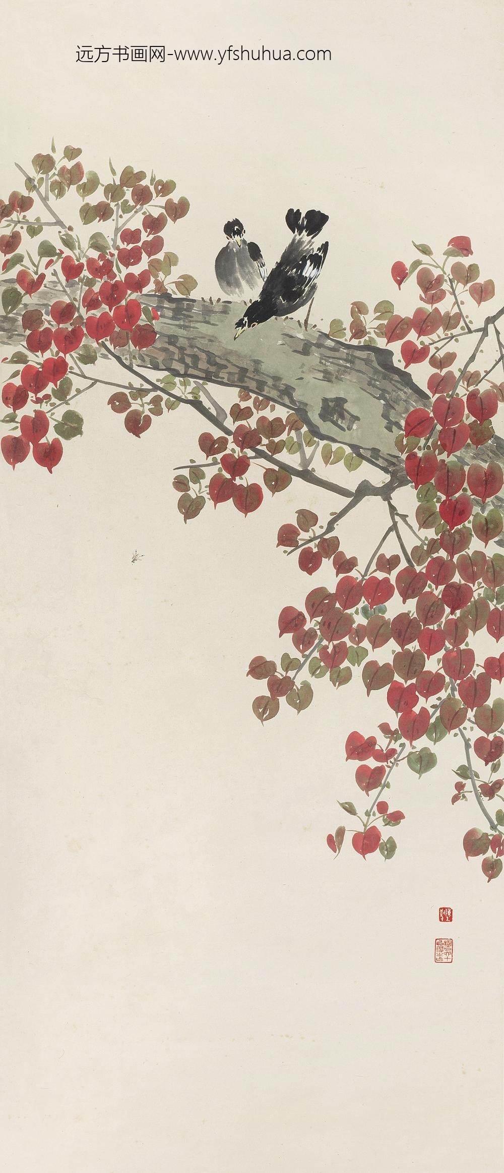 _陈树人红叶八哥轴