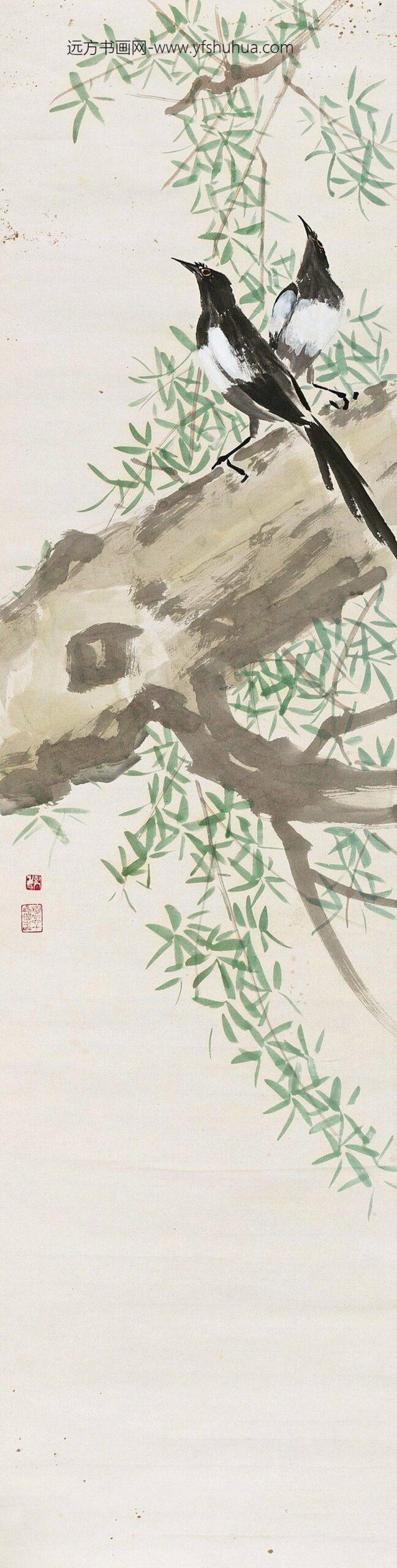 _陈树人杨柳喜鹊轴