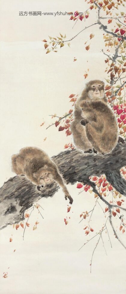 172 陈树人秋风图（红叶猴子）轴.jpg