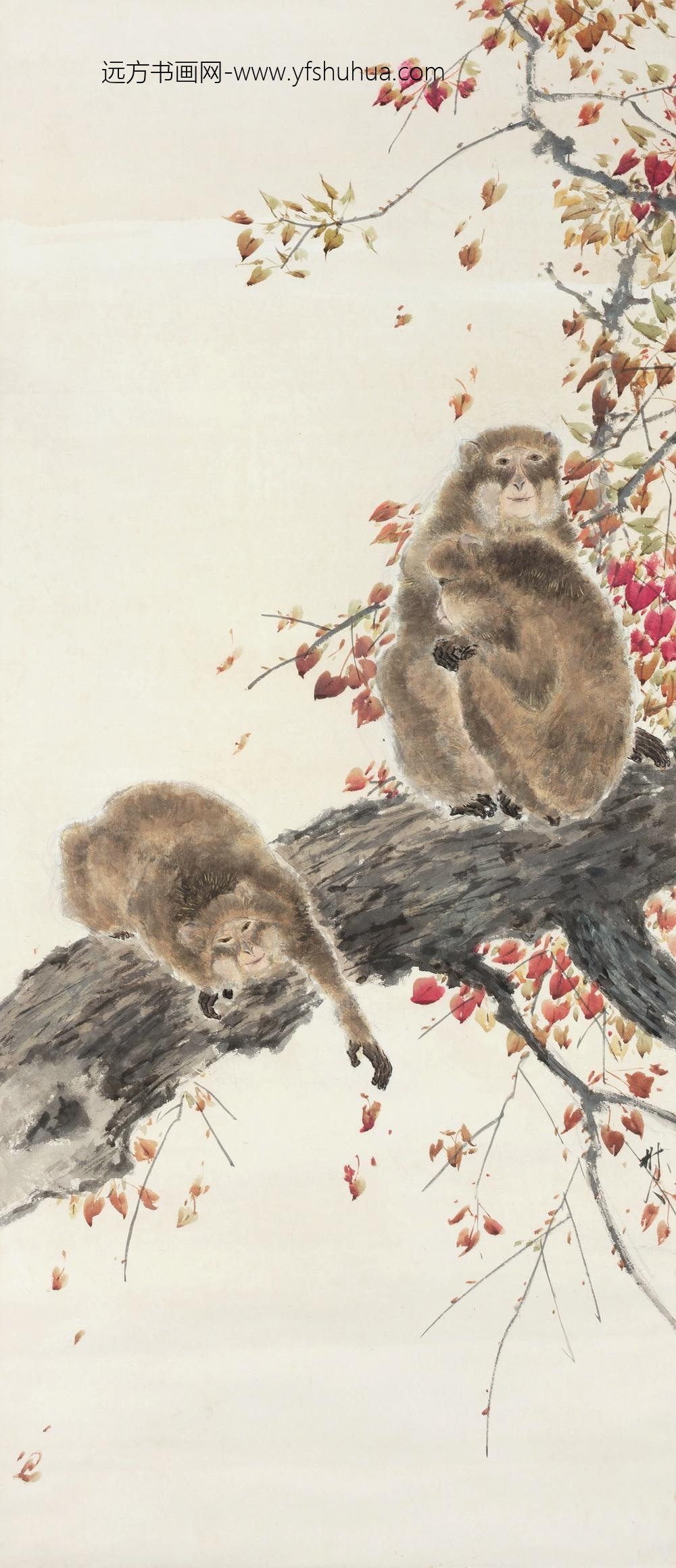 _陈树人秋风图（红叶猴子）轴