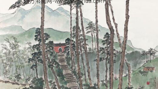 176 陈树人万松寺之夕（庐山山水）轴.jpg