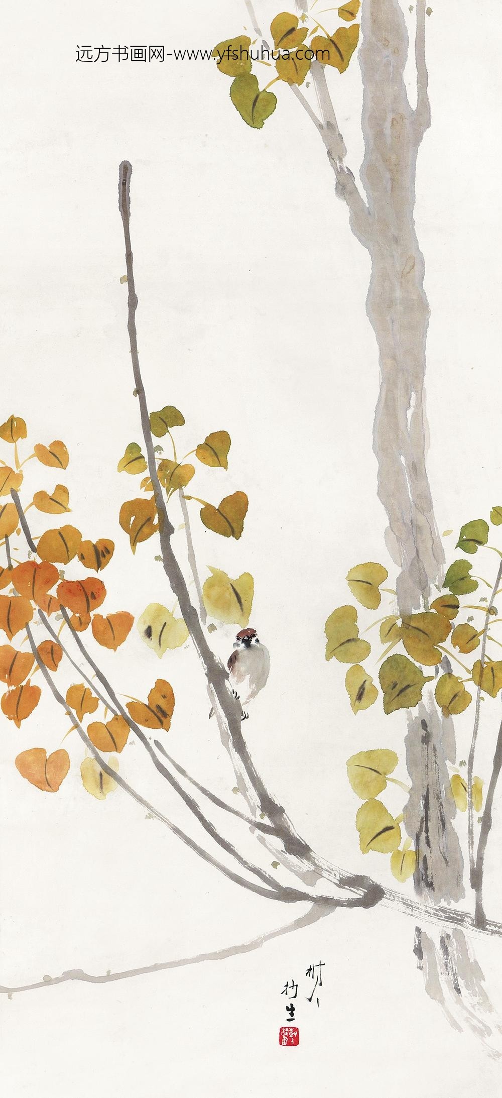 _陈树人霜叶小禽轴