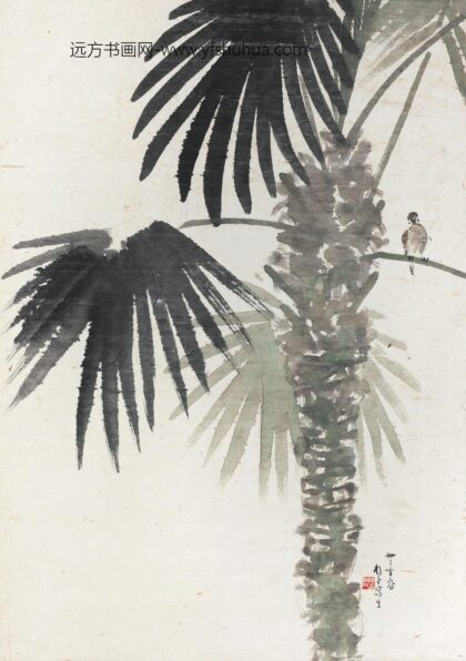 196 陈树人棕榈小鸟轴.jpg