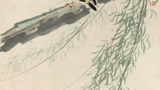 211 陈树人两个黄鹂鸣翠椰轴.jpg